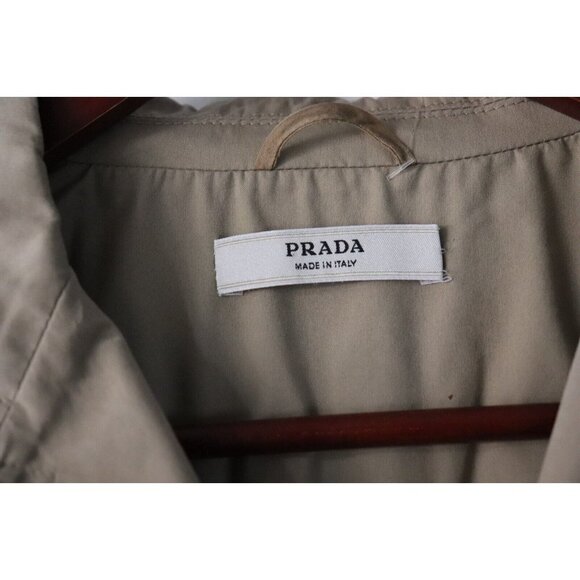 Prada Womens Size 44 Medium Beige Jacket Belted Cotton Button Down Collared Coat - Picture 3 of 9